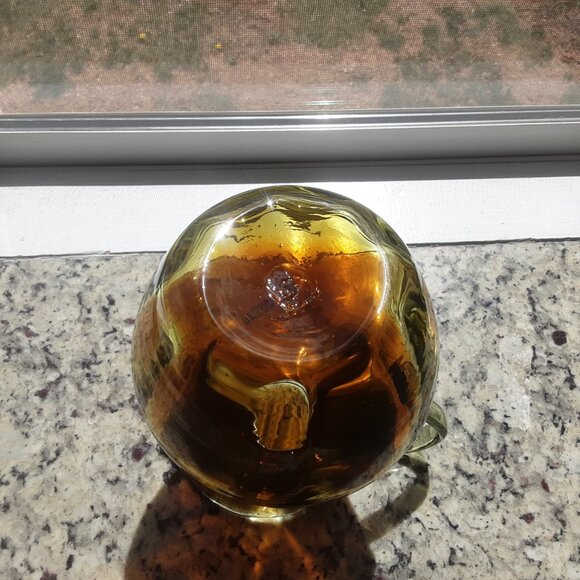 1960's Bischoff Kingston Pitcher Hand Blown Art Glass Green Amber Wayne Husted - Picture 2 of 9